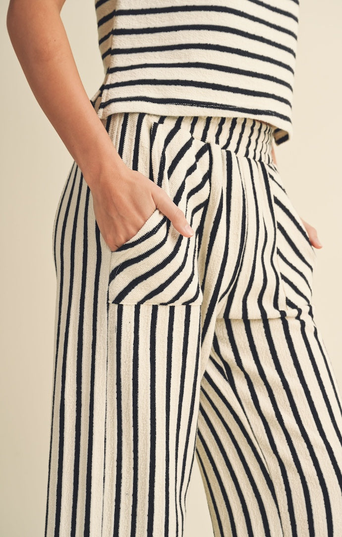 Miou Muse White/Black Striped Textured Knit Pants