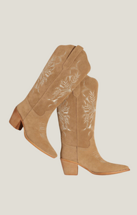 Miracle Miles Taupe "Flora" Tall Embroidered Boots