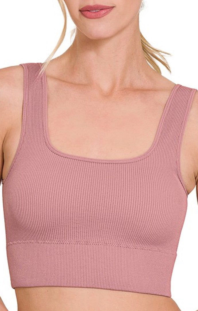 Zenana Light Rose Square Neck Crop Top