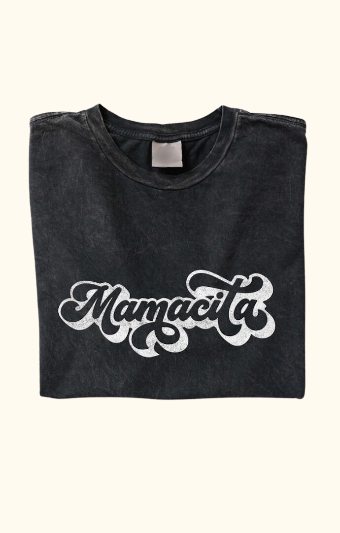 Oat Collective Washed Black "Mamacita" Short Sleeve Graphic Tee