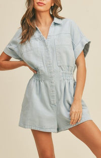 Miou Muse Light Denim Romper 