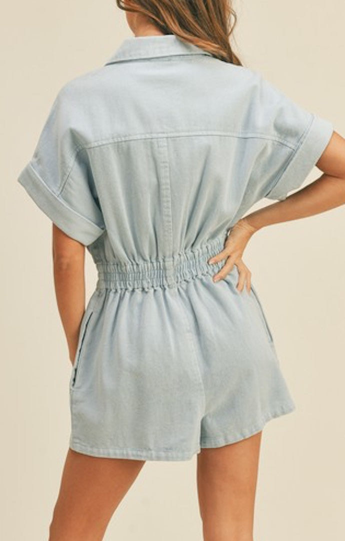 Miou Muse Light Denim Romper 