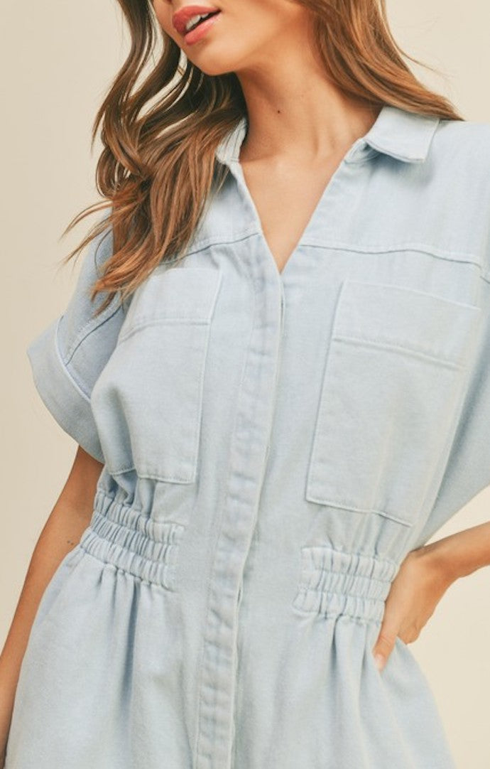 Miou Muse Light Denim Romper 