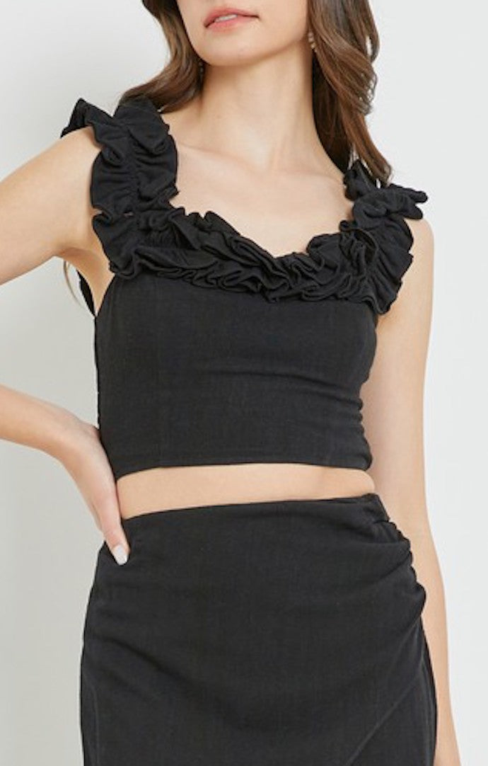 Mustard Seed Black Tie-Back Top