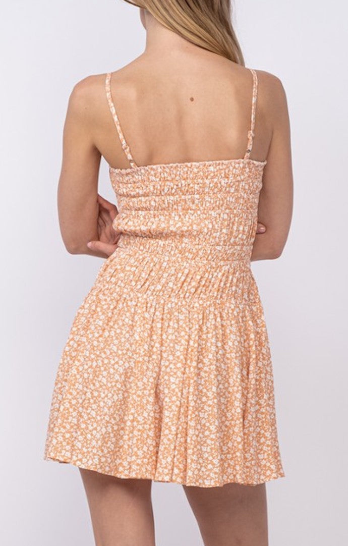 Sky To Moon Apricot Floral Short Dress 