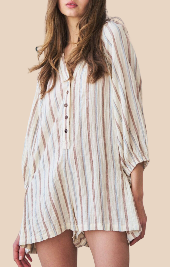 Shop Neighbor Blank Ivory Striped Romper