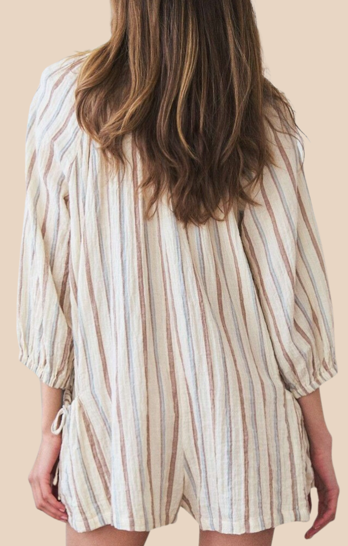 Shop Neighbor Blank Ivory Striped Romper