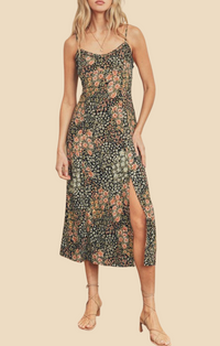 Dress Forum Midnight Floral Ruffle Midi Dress