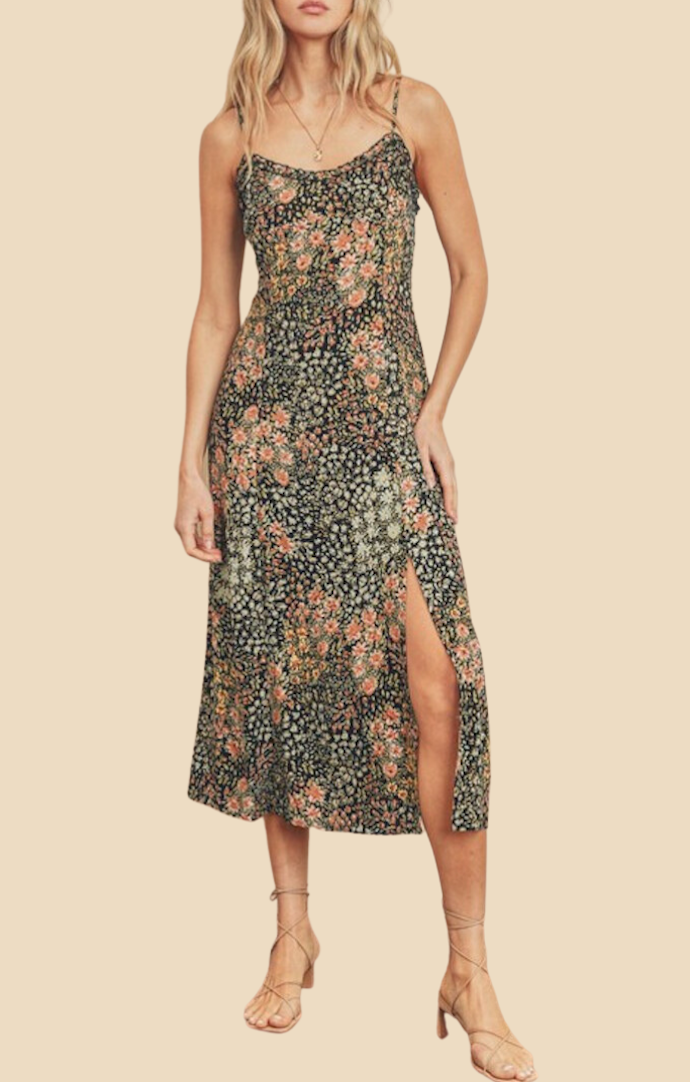Dress Forum Midnight Floral Ruffle Midi Dress