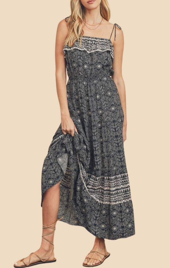 Dress Forum Indigo And Pale Pink Sleeveless Floral Maxi Dress