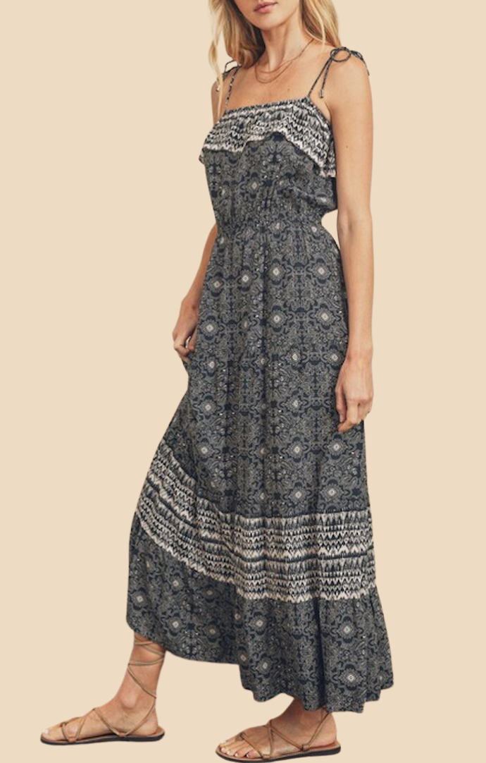 Dress Forum Indigo And Pale Pink Sleeveless Floral Maxi Dress