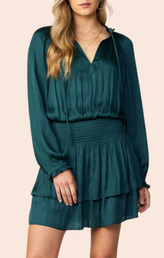 Current Air Forest Green V-Neck Mini Dress