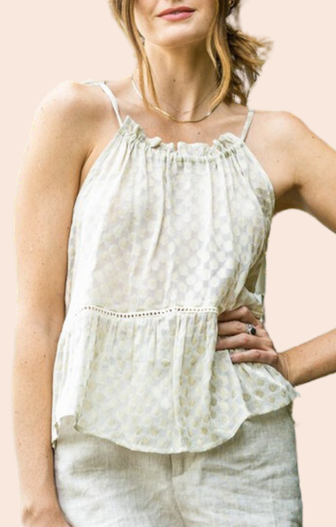 En Creme Ivory And Gold Metallic Blouse