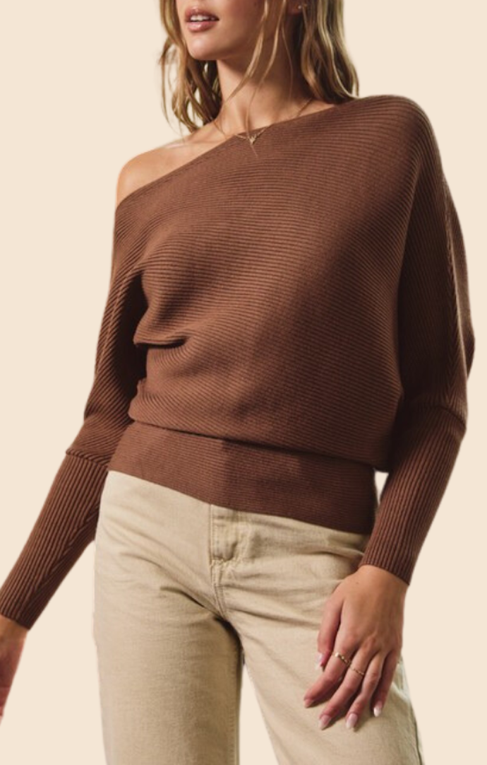 Dress Forum Mocha Off Shoulder Sweater Top