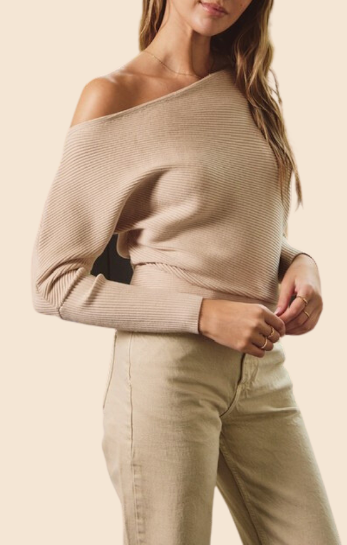 Dress Forum Bone Off Shoulder Sweater Top