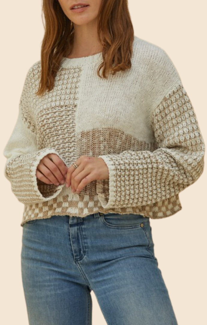 By Together Ivory/Taupe Long Sleeve Sweater