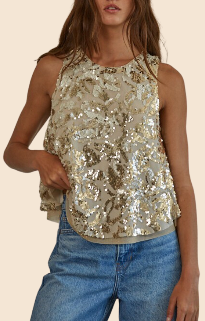By Together Gold Round Neck Sequin Sleeveless Top