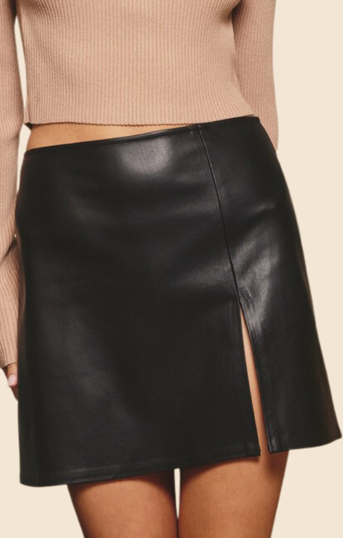 Dress Forum Black Faux Leather Slit Mini Skirt