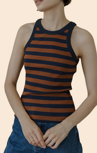 Mod Ref Navy and Brown Striped Ribbed Tank Top