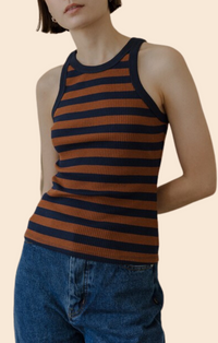 Mod Ref Navy and Brown Striped Ribbed Tank Top