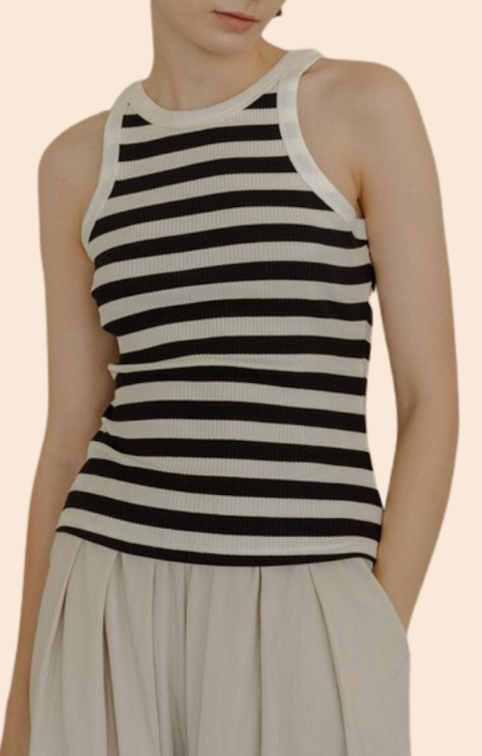 Mod Ref Black and White Striped Ribbed Tank Top
