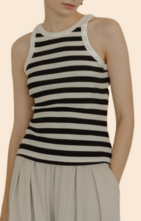 Mod Ref Black and White Striped Ribbed Tank Top