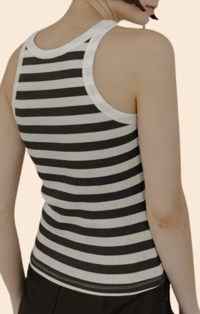 Mod Ref Navy and Brown Striped Ribbed Tank Top