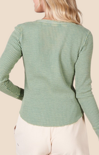 LB Olive Waffle Long Sleeve Henley Top