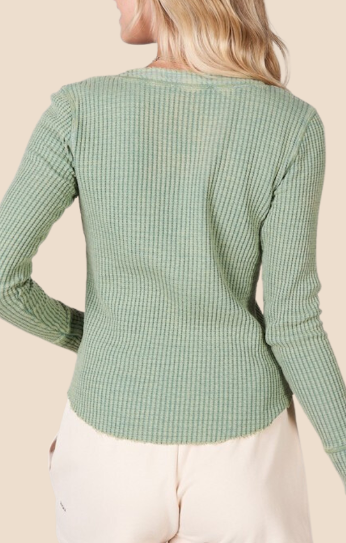 LB Olive Waffle Long Sleeve Henley Top