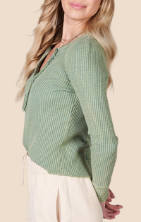 LB Olive Waffle Long Sleeve Henley Top