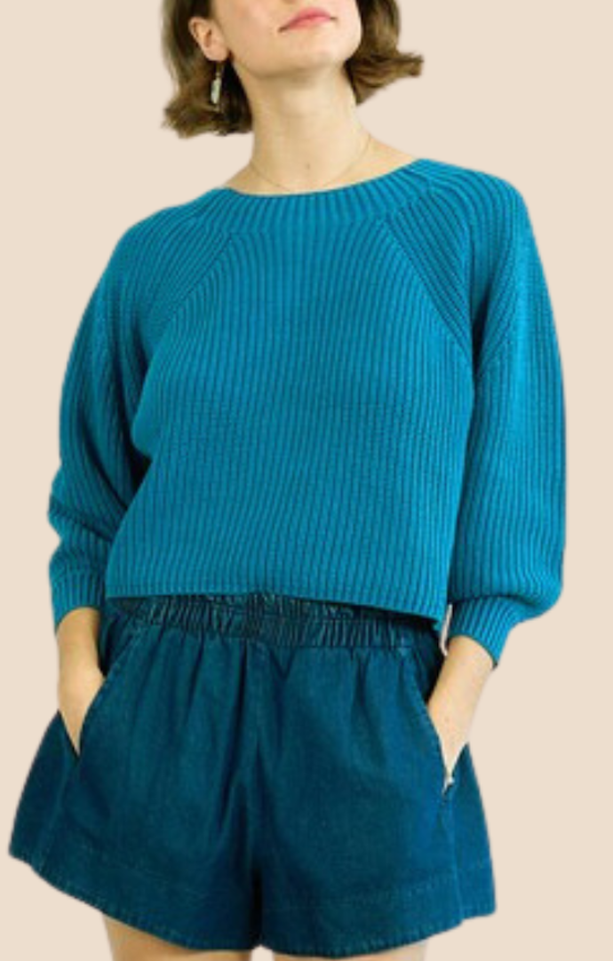 Maronie Lana Moroccan Blue Ribbed Cropped Sweater