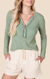 LB Olive Waffle Long Sleeve Henley Top