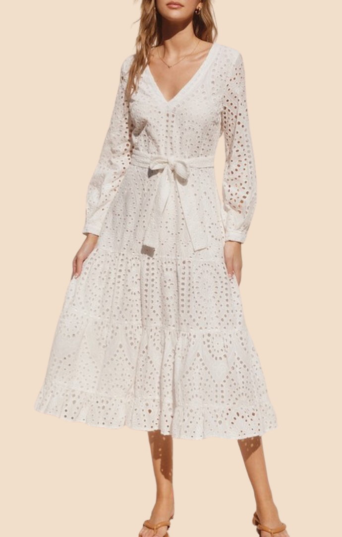 Dress Forum White Eyelet Midi Dress