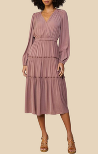 Current Air Dusty Clay Surplice Tiered Midi Dress