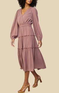 Current Air Dusty Clay Surplice Tiered Midi Dress