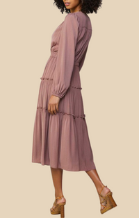 Current Air Dusty Clay Surplice Tiered Midi Dress
