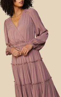 Current Air Dusty Clay Surplice Tiered Midi Dress