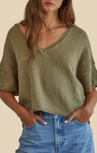 By Together Olive Ribbed Short Sleeve Top