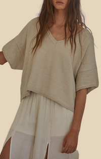 By Together Dove Grey Ribbed Short Sleeve Top