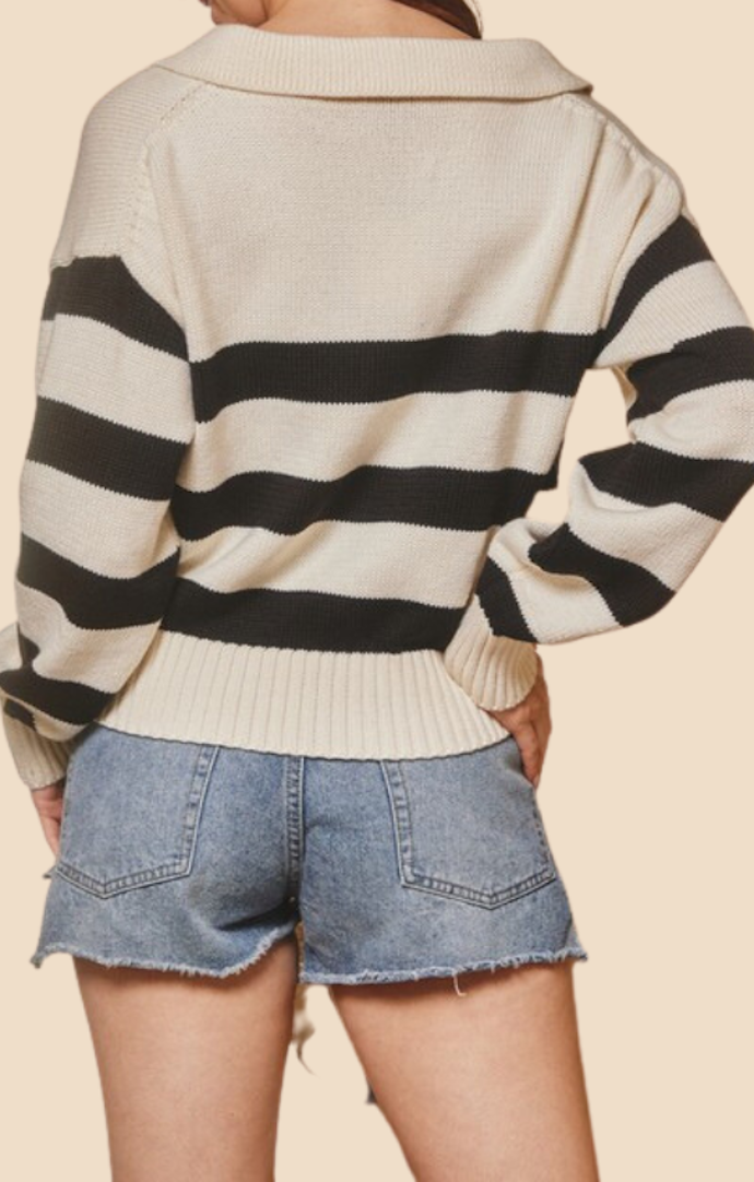 Dress Forum Ecru and Black Stripe Sweater 