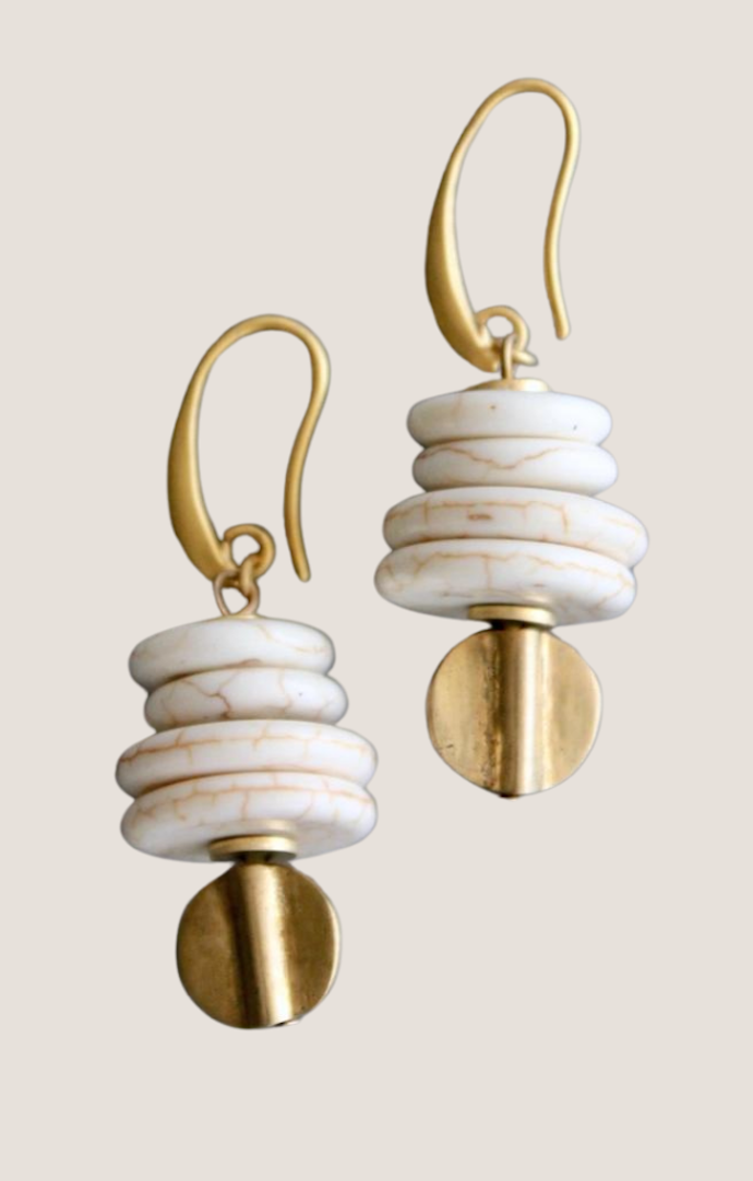 David Aubrey Jewelry 18k Gold Plated Brass/Magnesite Stone Drop Earrings