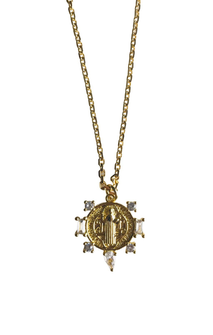 Market and King 18kt Gold Plated Saint Benedict Necklace