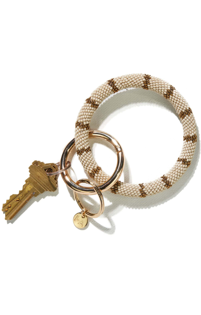 Ink and Alloy Cream Stripe Key Ring