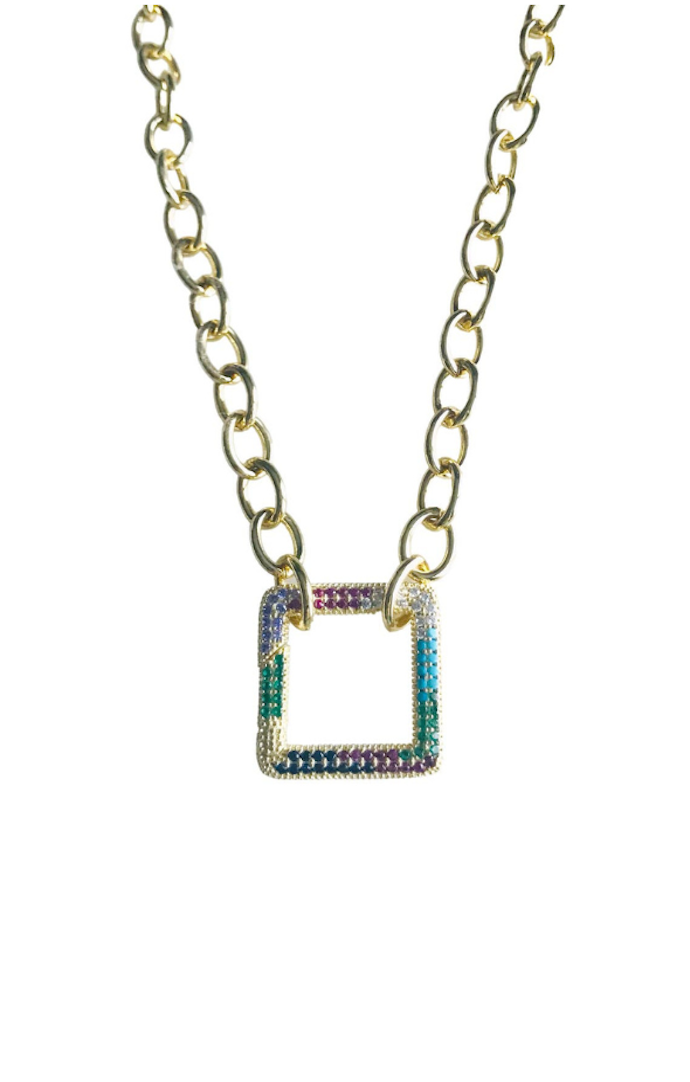 Market & King 18kt Gold Plated Rainbow Square Necklace