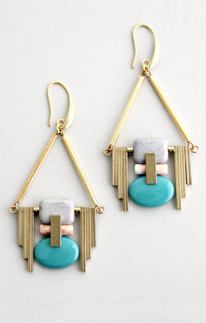 David Aubrey Art Deco Teal And Gray Earrings