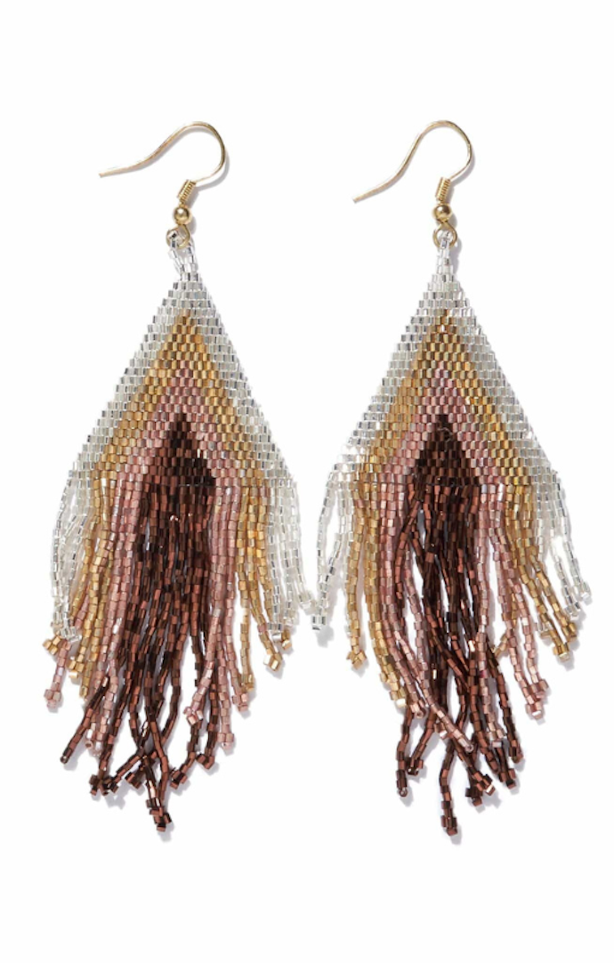 Ink and Alloy Mixed Metallic Stripe Fringe Earring