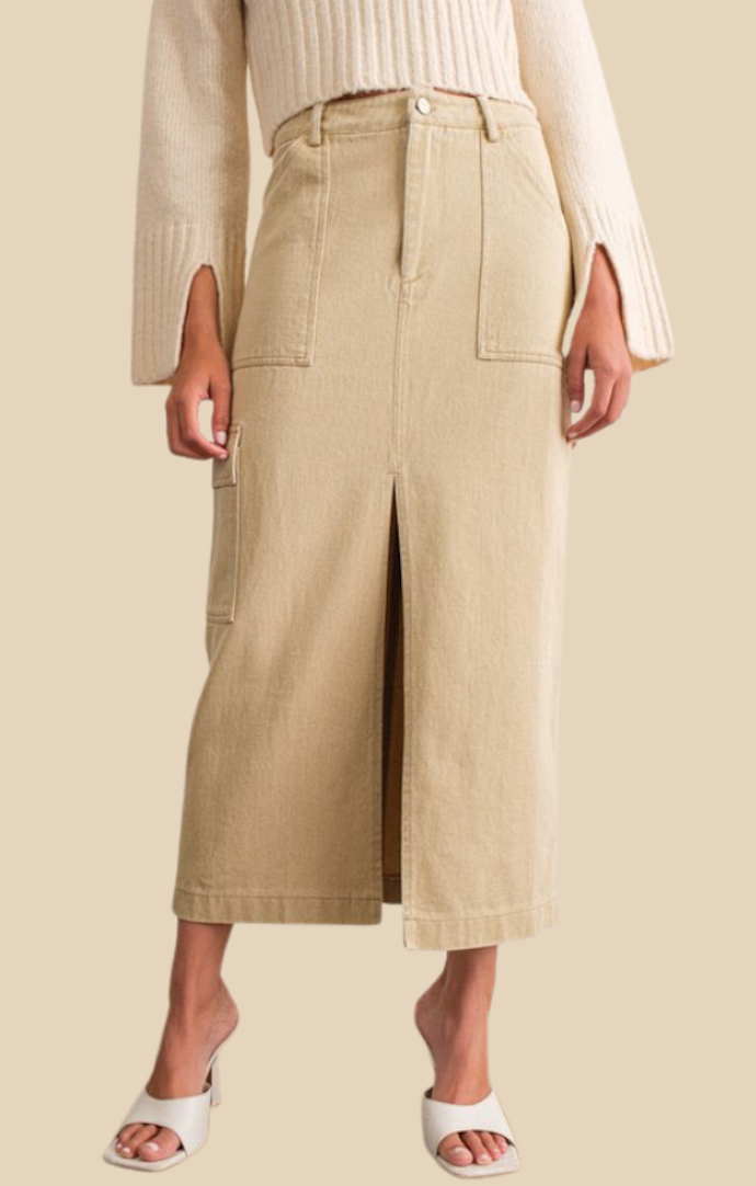 Papermoon Khaki Cargo Maxi Skirt 