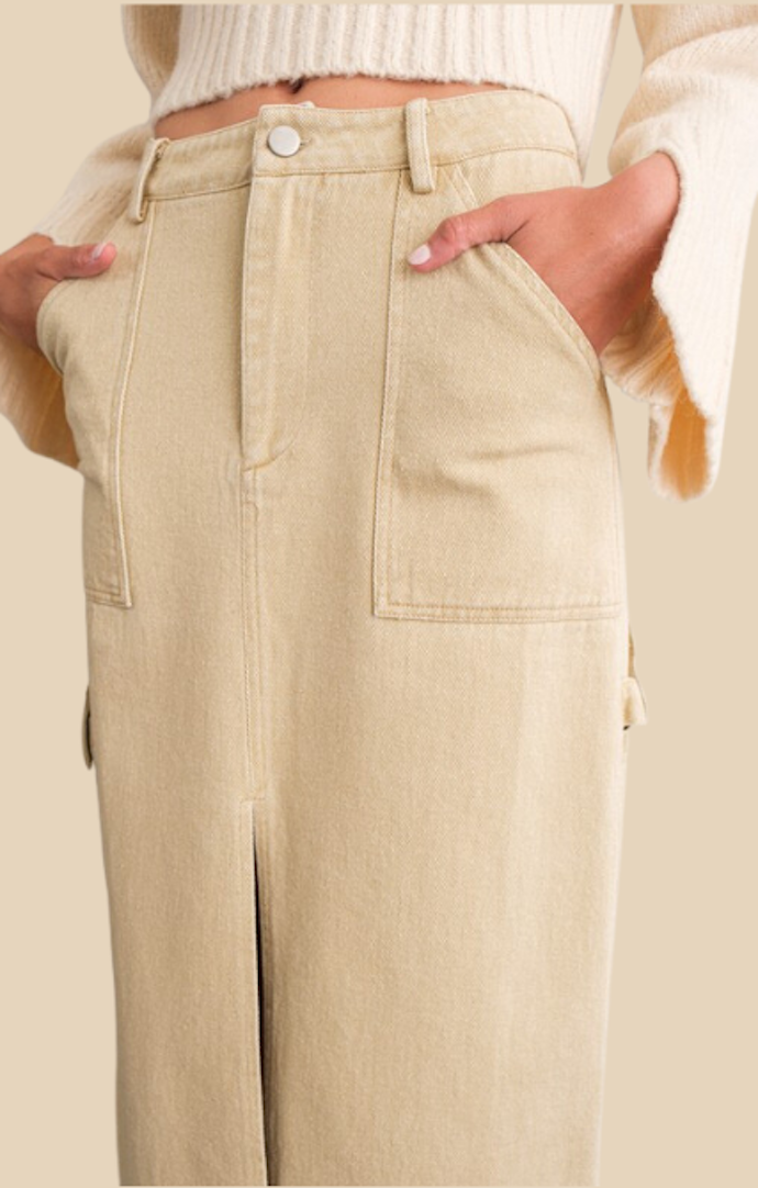 Papermoon Khaki Cargo Maxi Skirt 