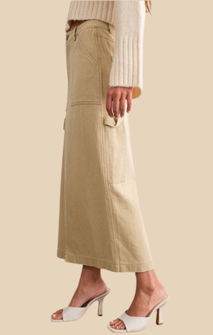 Papermoon Khaki Cargo Maxi Skirt 