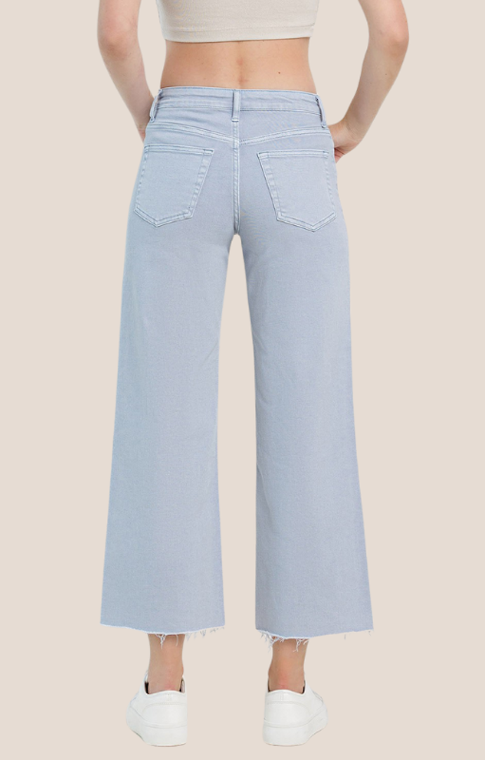 Vervet Grey-Blue High Rise Wide Crop Jeans
